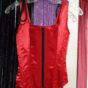 NWT RARE VINTAGE Corset Red Silk Zipper XS/SM 22"
